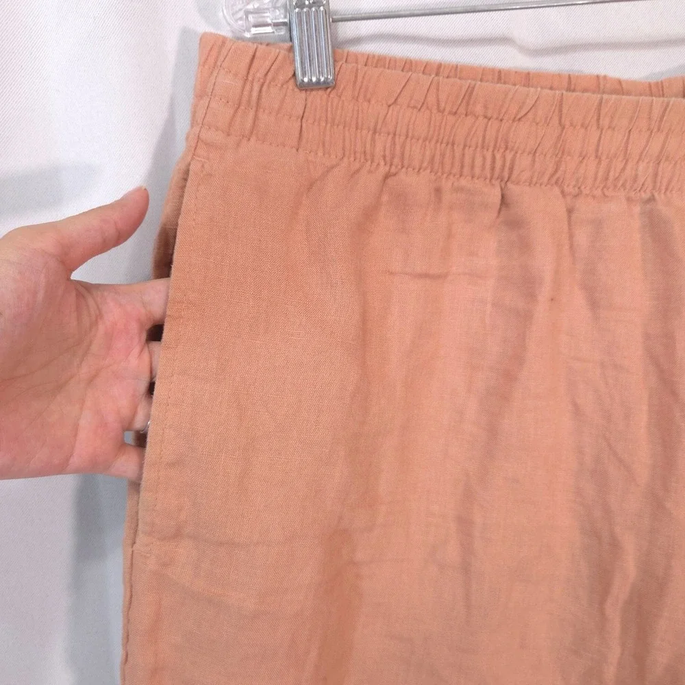 H&M Regular Fit Linen Pants Mens L Elastic Waist Drawstring Peach Orange Summer